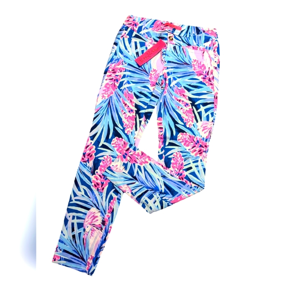 Lilly Pulitzer Kelly Knit‎ Ankle Pant Mr Peacock Womens Sz 00 Blue Tweethearts